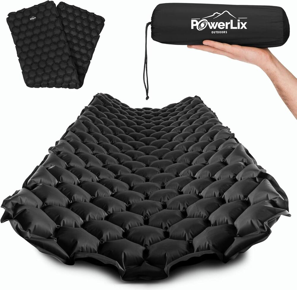 SLEEPING PAD Easy Inflatable Camping Mat, Black Light Weight, Compact, Powerlix